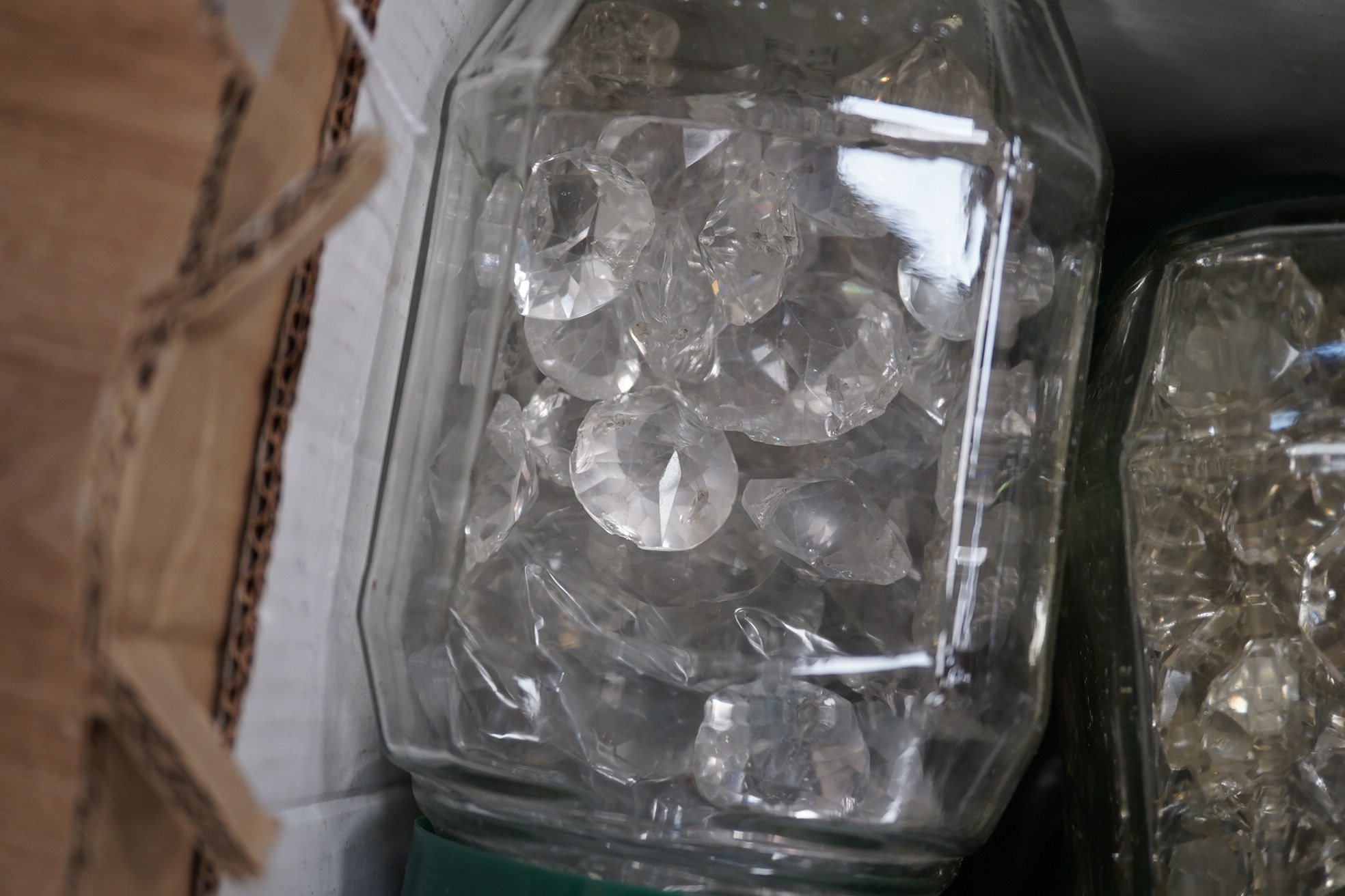 A quantity of cut glass crystal drops for lustres or chandeliers. Condition - varies